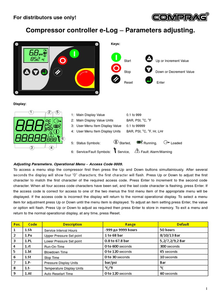E-Log Compressor Controller Parameters | PDF | Menu (Computing) | Computing