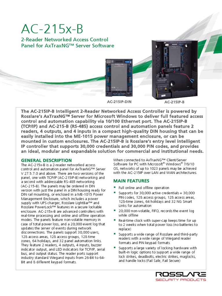 Ac-215X-B: 2-Reader Networked Access Control Panel For Axtraxng™ Server ...