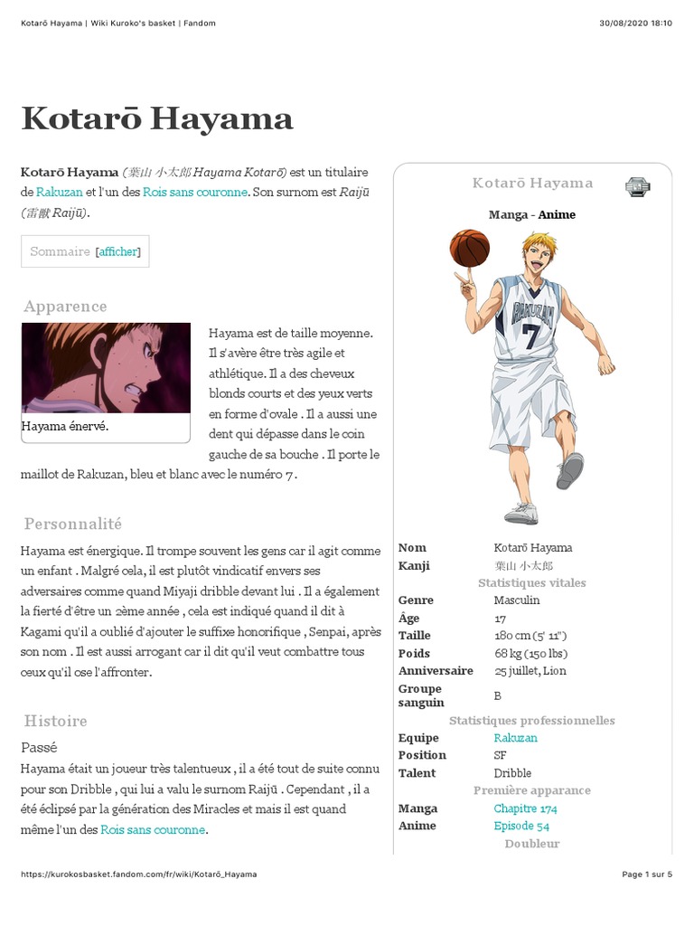 Kotarō Hayama Wiki Kuroko S Basket Fandom Des Sports Loisirs
