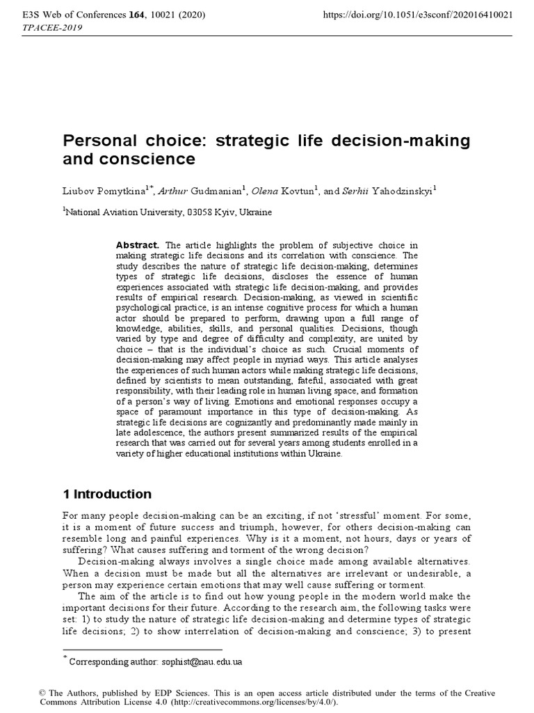 Personal Choice - Strategic Life Decision-Making and Conscience | PDF ...