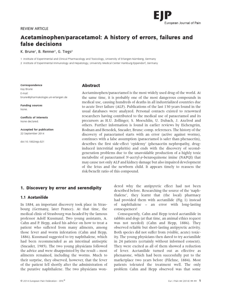 Acetaminophen Paracetamol A History of Errors, Failures and PDF