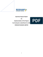 Quarterly Progress Report On Implementation of The Projects For The Quarter Ended March 31, 2018 Roshan Packages Limited