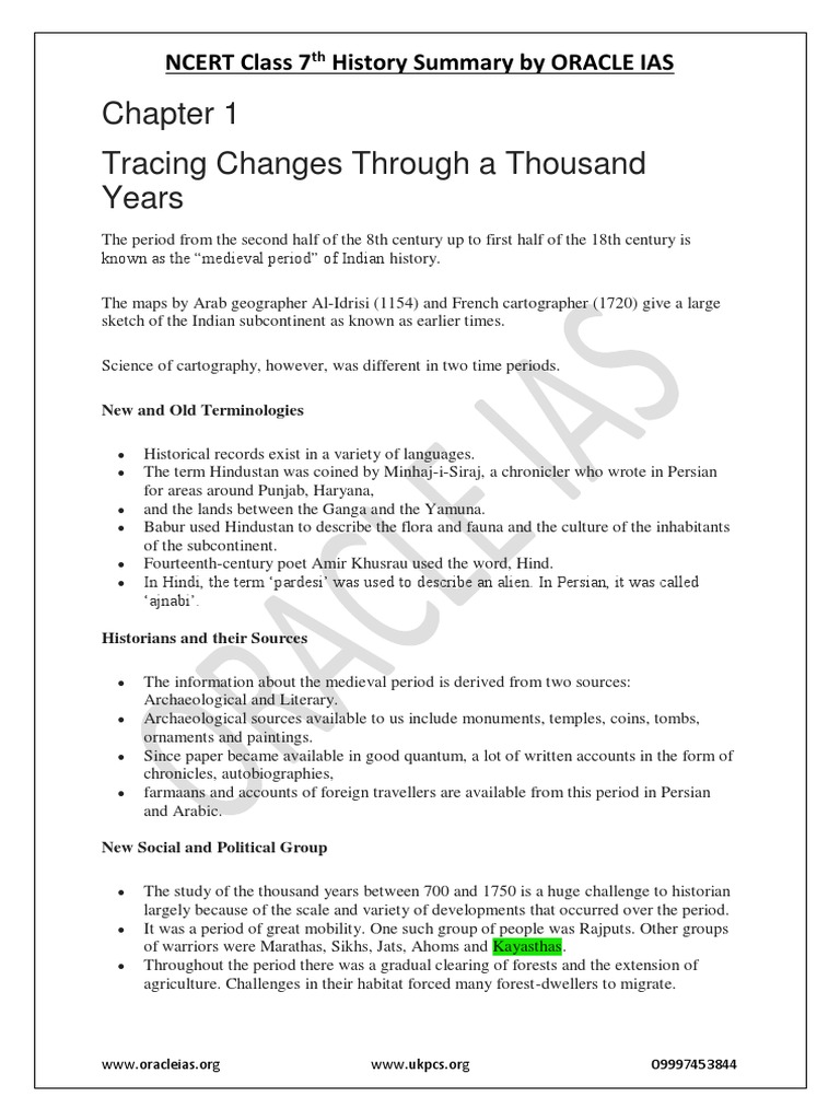 NCERTGistClass7History (OracleIAS) PDF Mughal Empire Sikhism