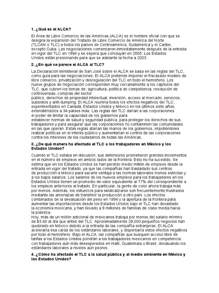 ALCA | PDF | Tratado de Libre Comercio Norteamericano | Américas