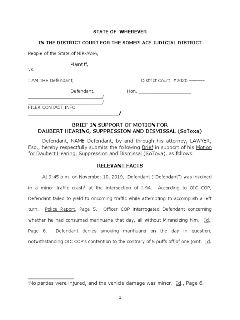 Brief in Support of Motion For Daubert Hearing, Suppression and