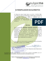 Modelo CERTIFICADO DE MANIPULADOR DE ALIMENTOS