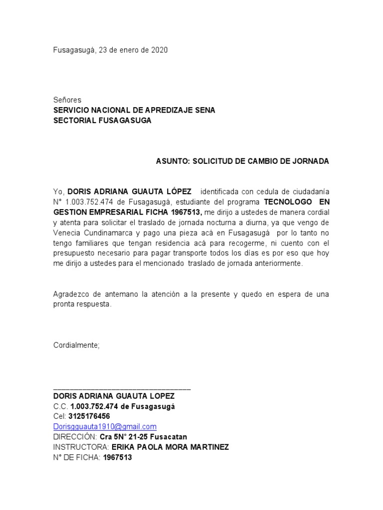 Carta Cambio de Jornada Sena | PDF