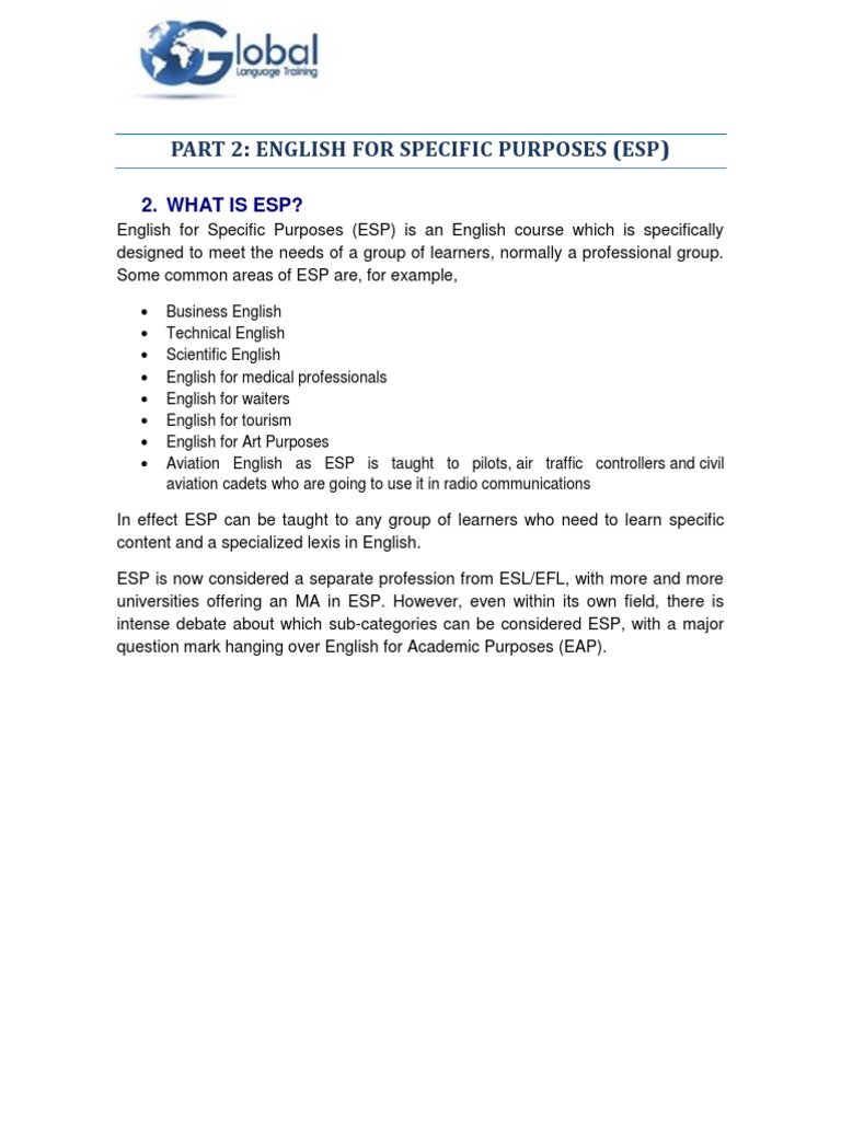 Part 2: English For Specific Purposes (Esp) | PDF | Foreign Language ...