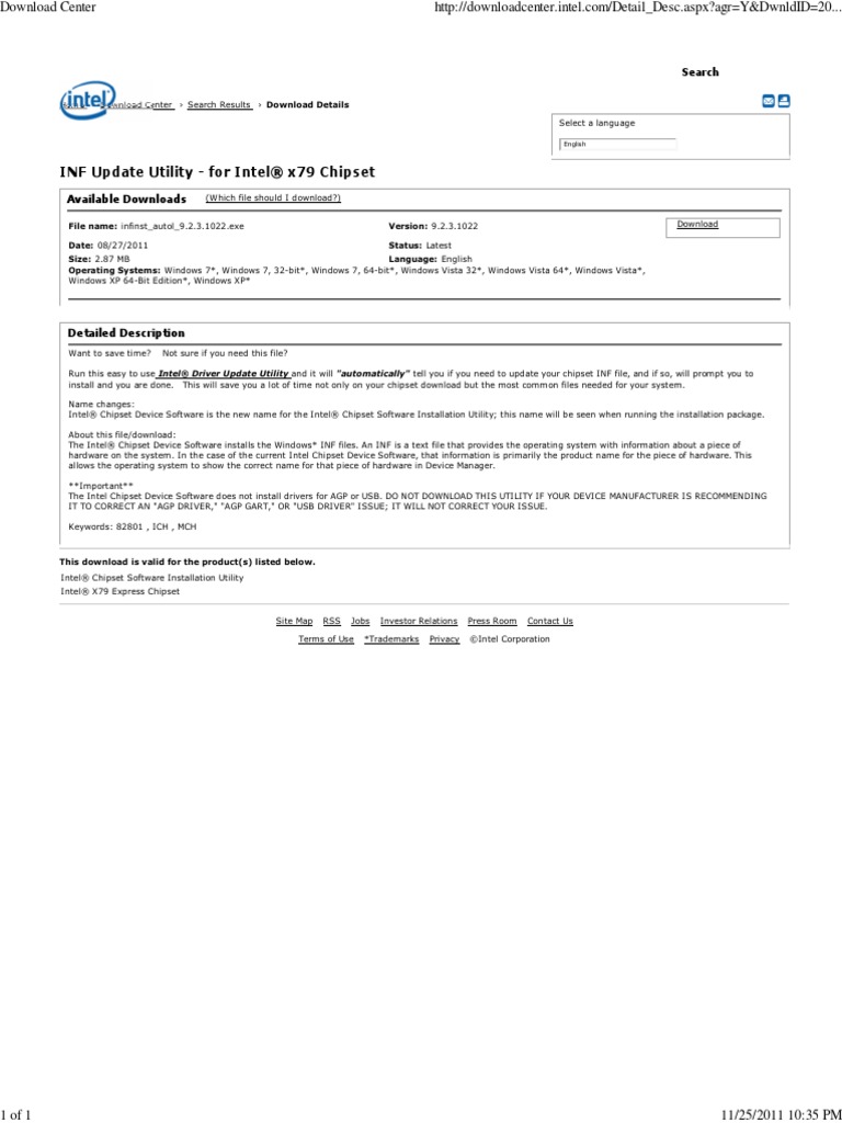 INF Update Utility - For Intel x79 Chipset | PDF | Windows 7 ...
