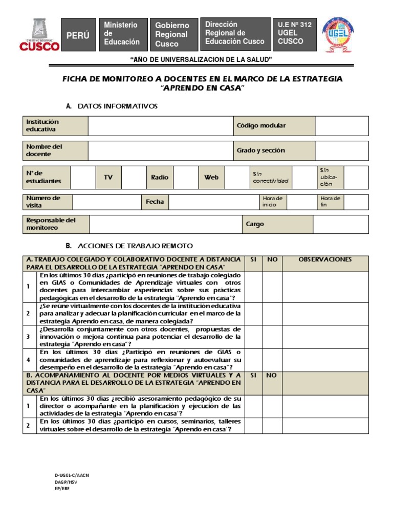 Ficha de Monitoreo Al Docente PDF | PDF | Salón de clases | Comunicación