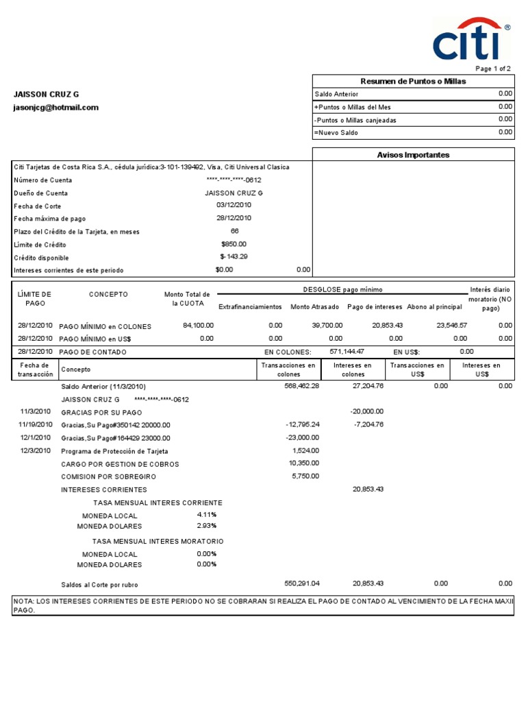 Estado de Cuenta 00100598122061201012003 | Interés | Crédito