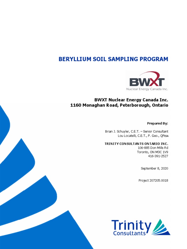 BWXT Peterborough 2020 Beryllium Surface Soil Sampling Report