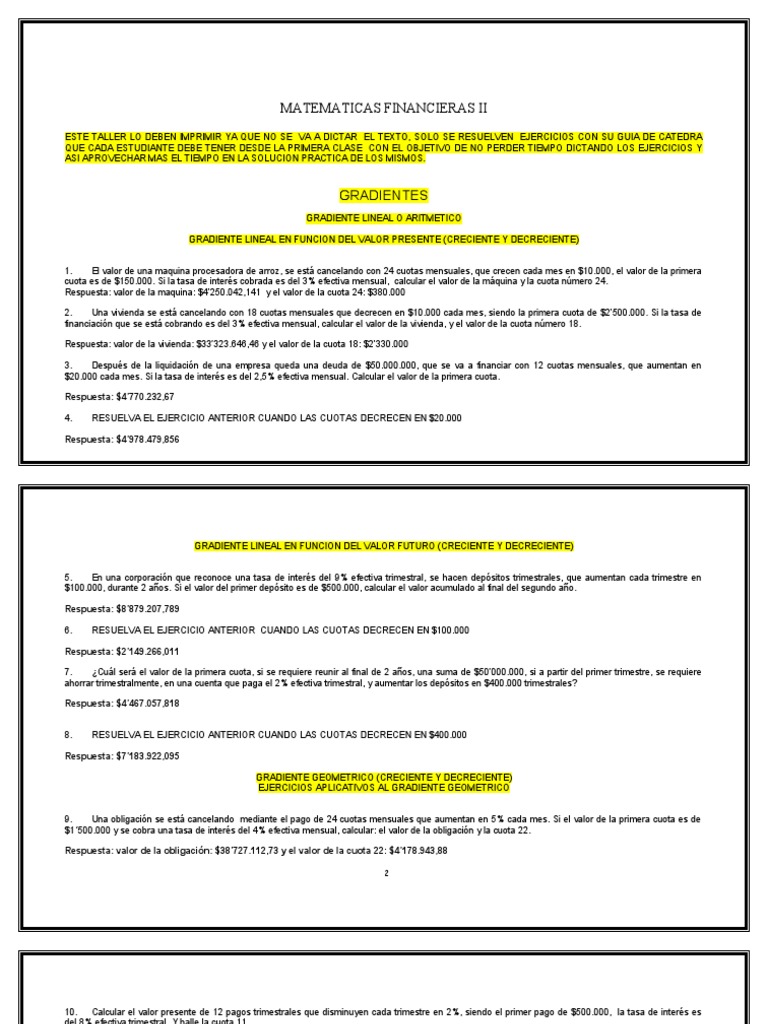 Ejercicios de Matemáticas Financieras II | PDF | Amortización (Negocio ...