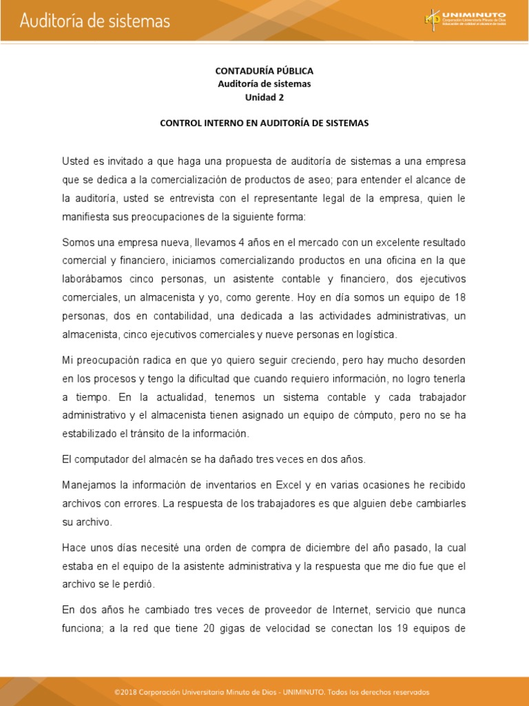 Control Interno en Auditoria de Sistemas Anàlisis de Caso | PDF | La ...