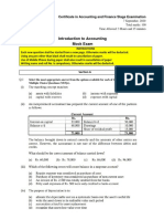 Introduction To Accounting Mock Exam: Certificate in Accounting and Finance Stage Examination