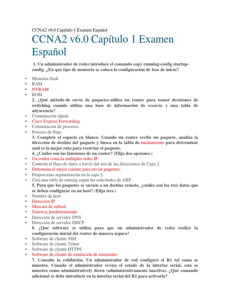 Preguntas de Enrutamiento CCNA2 Examen | PDF | Enrutador (Computación ...
