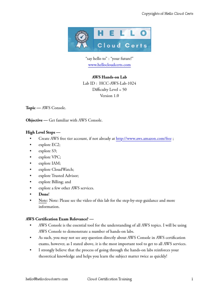 AWS Console Hands-on Lab Guide | PDF | Amazon Web Services | Cloud ...