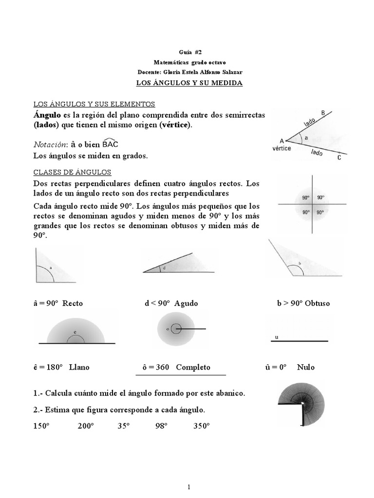 Tipos y Medidas de Ángulos en Matemáticas | PDF | Ángulo | Geometría ...