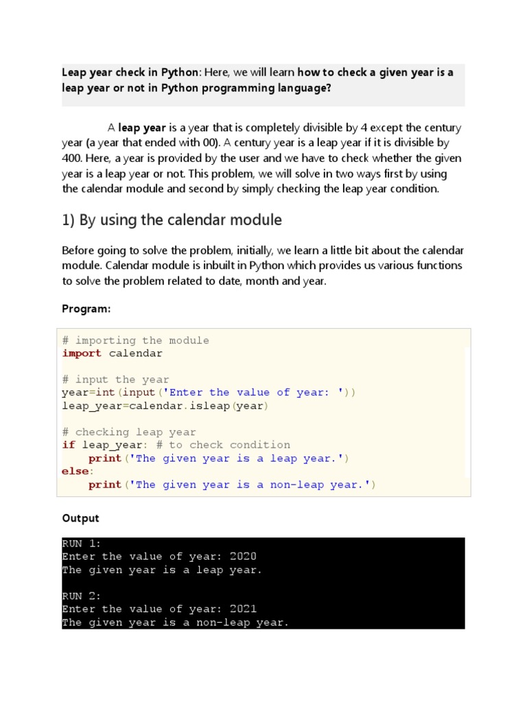 Leap Year Check in Python | PDF | Numbers | Exponentiation