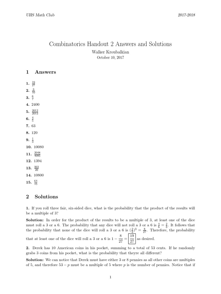 Combinatorics 2 Solutions UHSMC | PDF | Messenger Rna | Translation ...