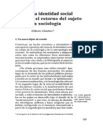Gilberto Giménez-La-Identidad-Social-o-El-Retorno-Del-Sujeto-en-La-Sociologia PDF