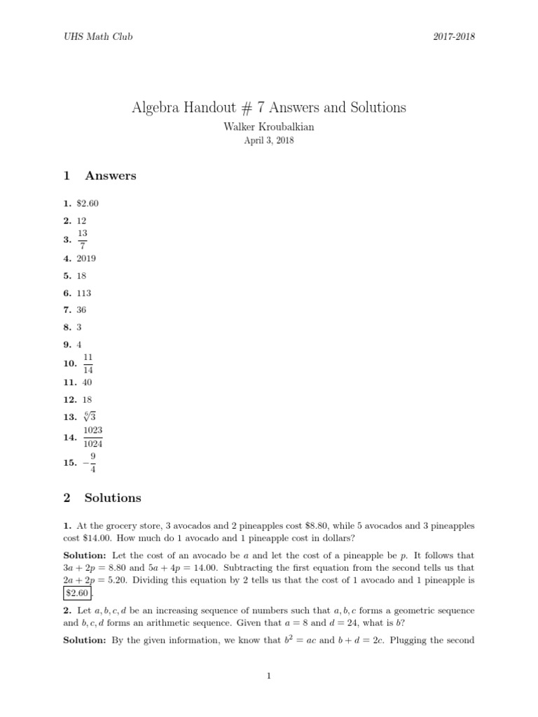 Stanford Math Tournament 2018 Solutions | PDF | Integer | Inequality ...