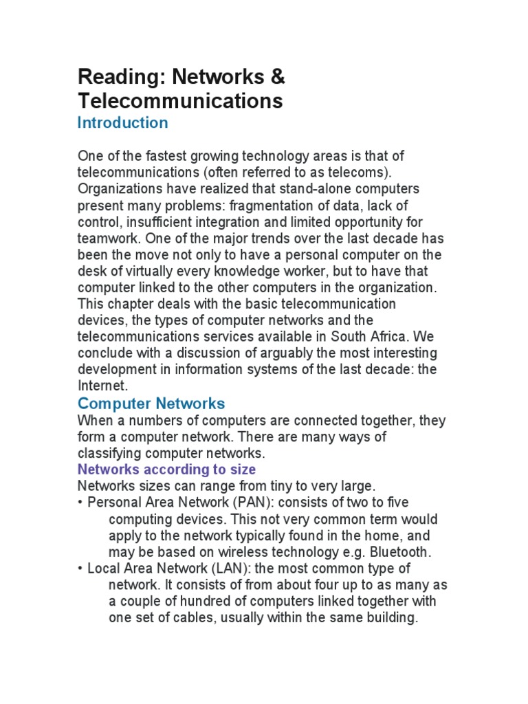 Module 6 - Reading1 - NetworksandTelecommunications | PDF | Data ...