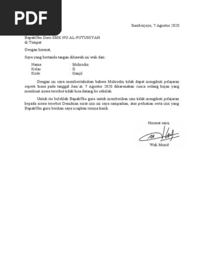 Contoh Surat Izin Sakit Sekolah Pdf
