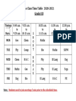 Online Class Time Table 2020-2021 Grade 8 B: Timings Days MON TUE WED THU FRI