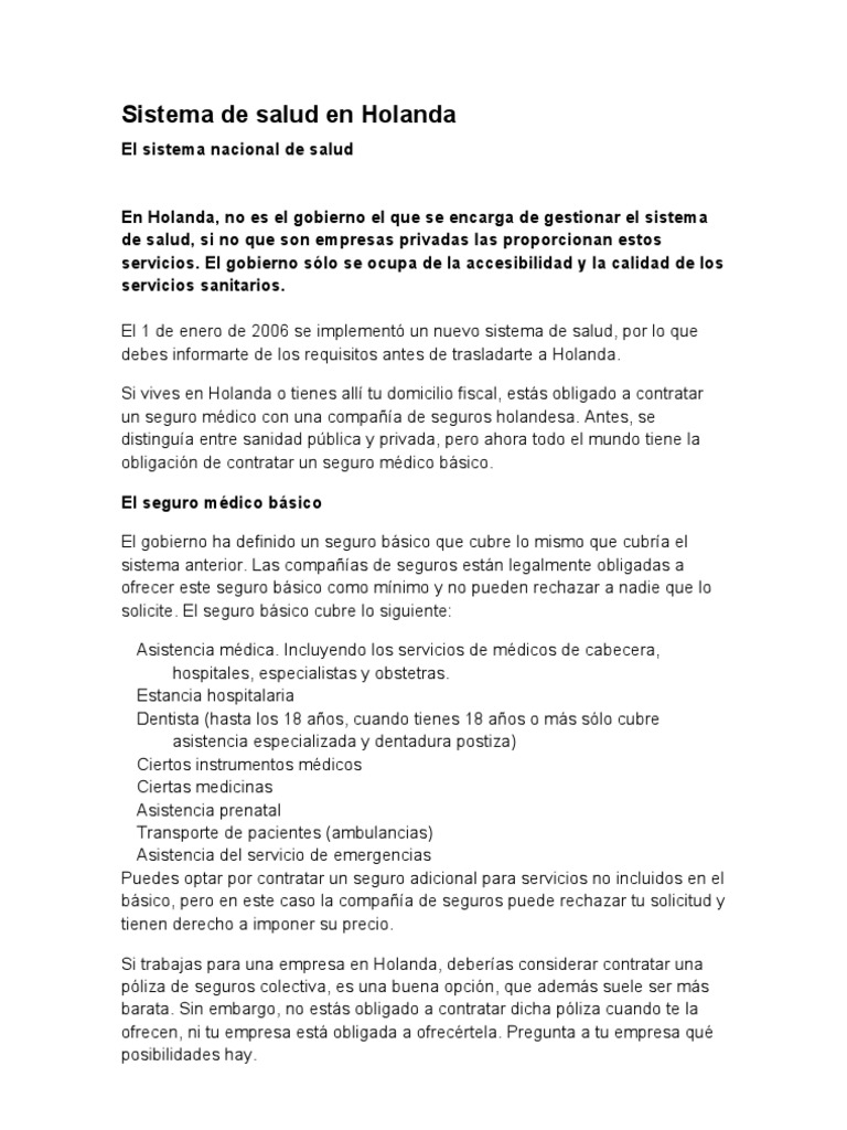 Sistema de Salud en Holanda PDF Seguro Farmacia