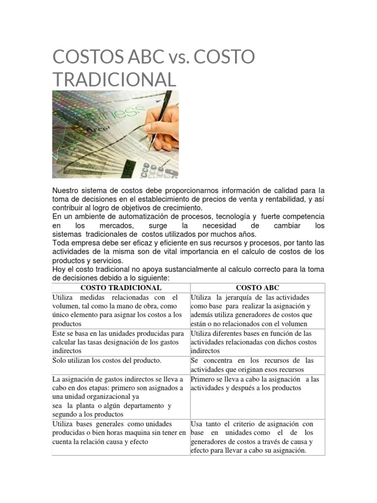Comparativa: Costos ABC vs. Tradicional | PDF | Costo | Economias