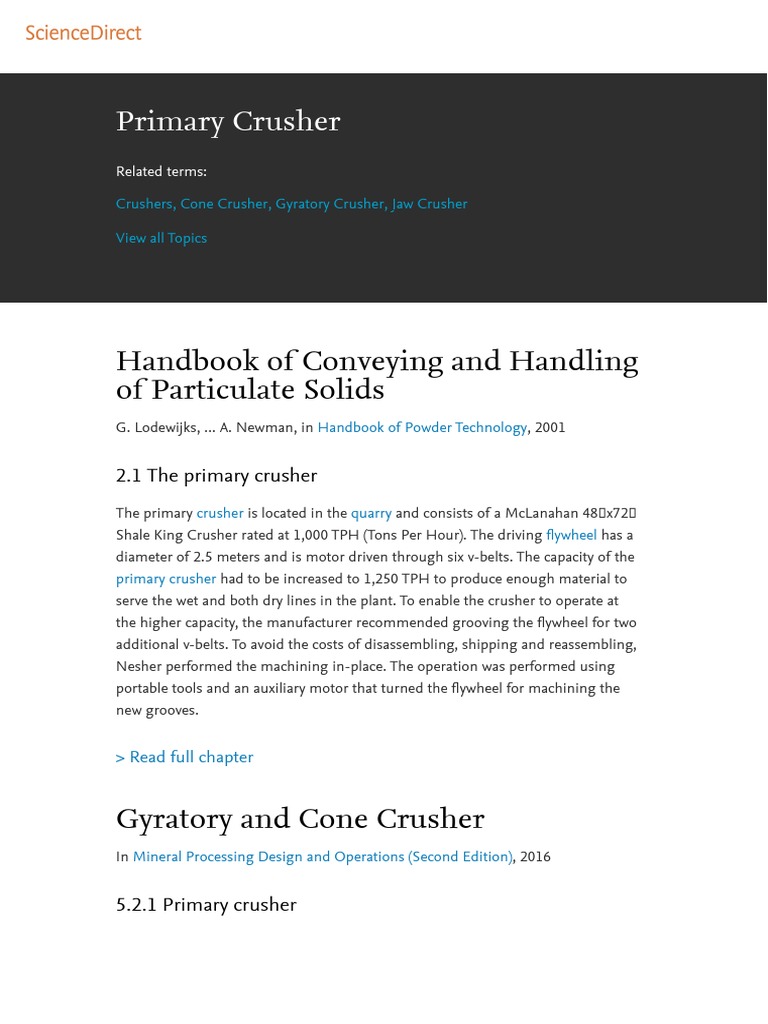 Primary Crusher: Handbook of Conveying and Handling of Particulate ...