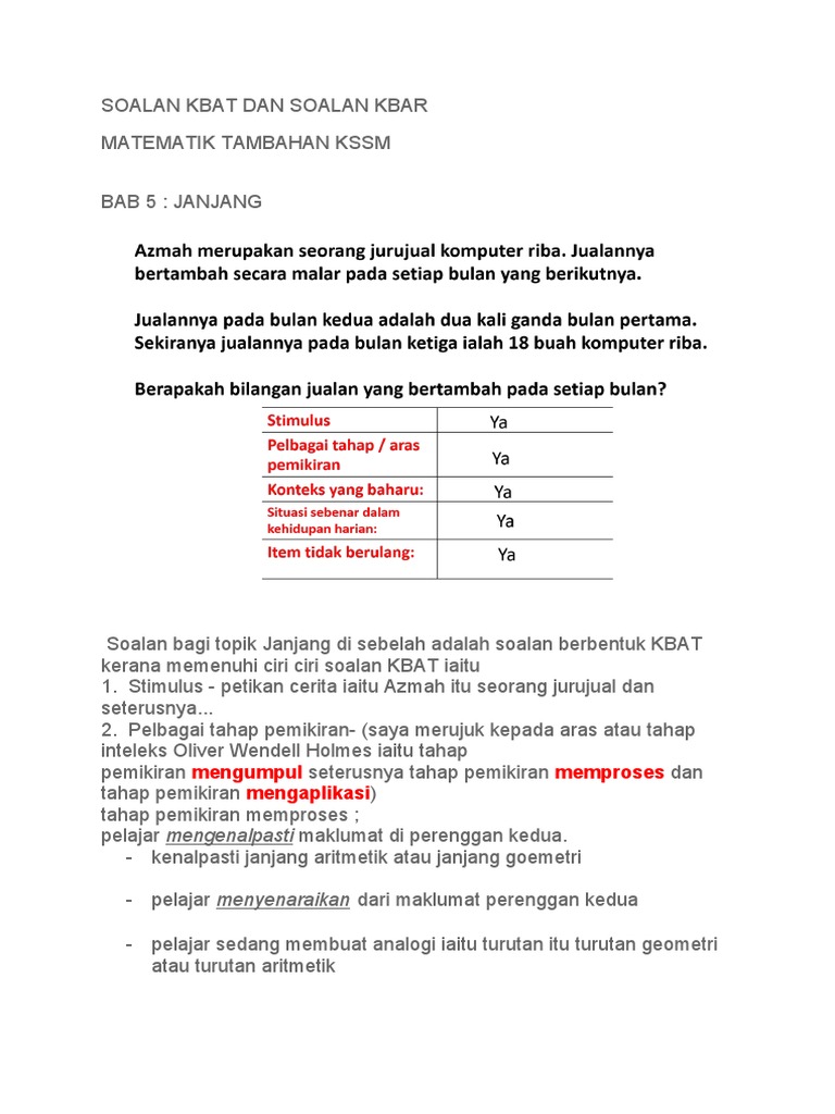 Soalan Kbat Dan Soalan Kbar Janjang Pdf