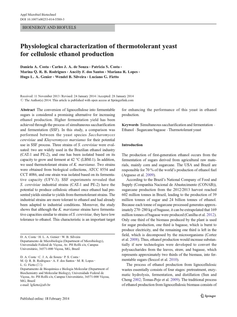 Thermotolerant Yeast for Ethanol Production | PDF | Saccharomyces ...