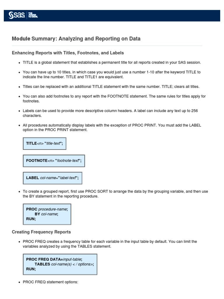 Module Summary Analyzing And Reporting On Data Enhancing Reports With