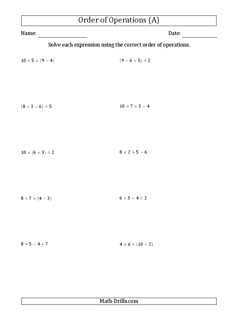 Order of Operations Practice Problems | PDF