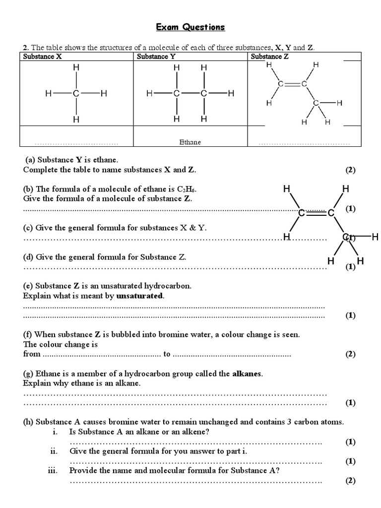Alkene Exam Questions | PDF | Alkene | Organic Compounds