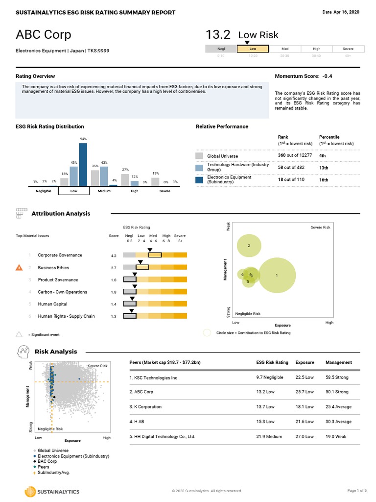 ESG Risk Rating PDF Sample Company Report PDF | PDF | Business Ethics ...