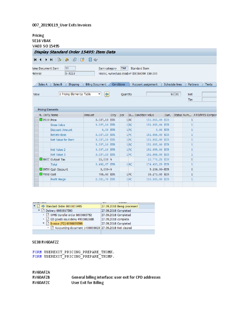 SAP Invoice User Exits Guide | PDF | Technology & Engineering