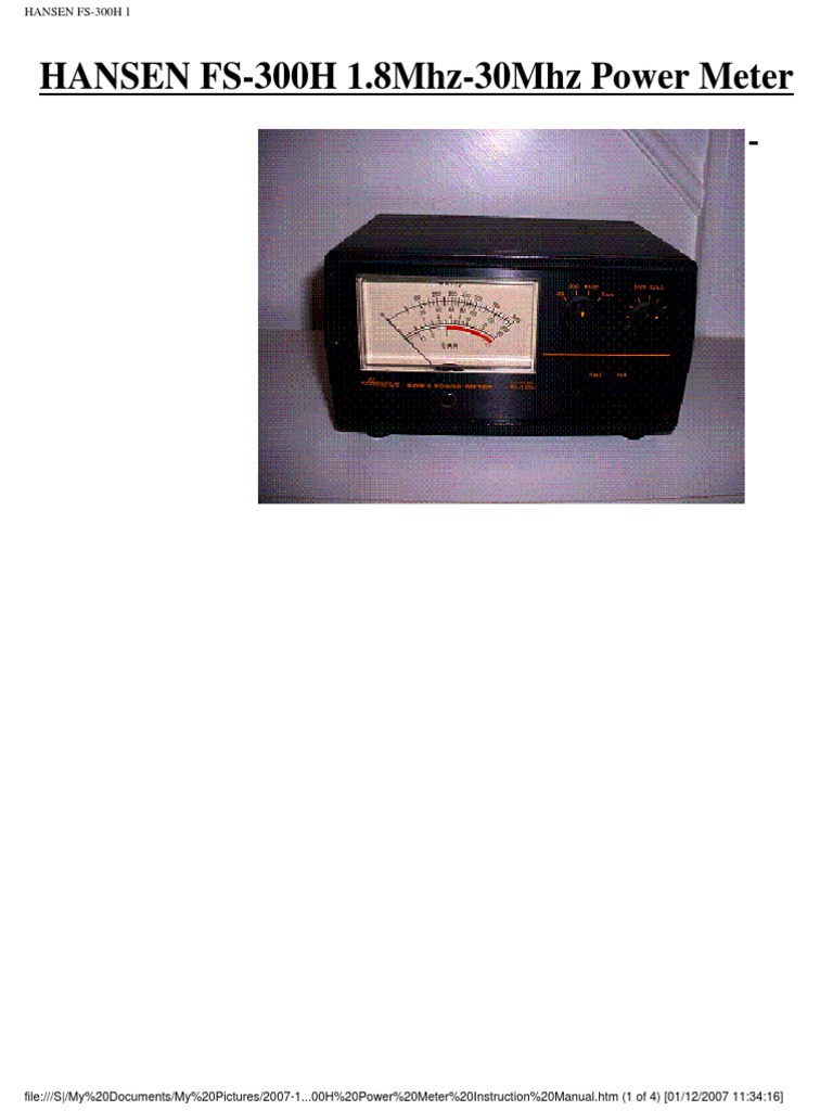 Hansen FS300H RF Power Meter Instruction Manual and Photo PDF