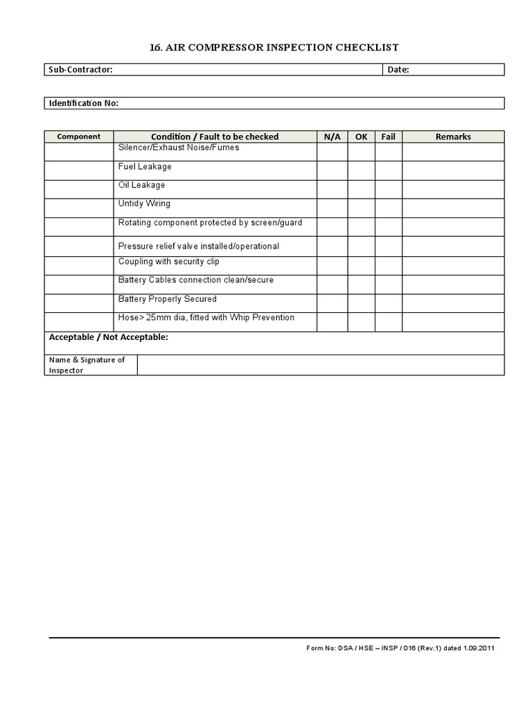 Air Compressor Inspection Checklist | PDF