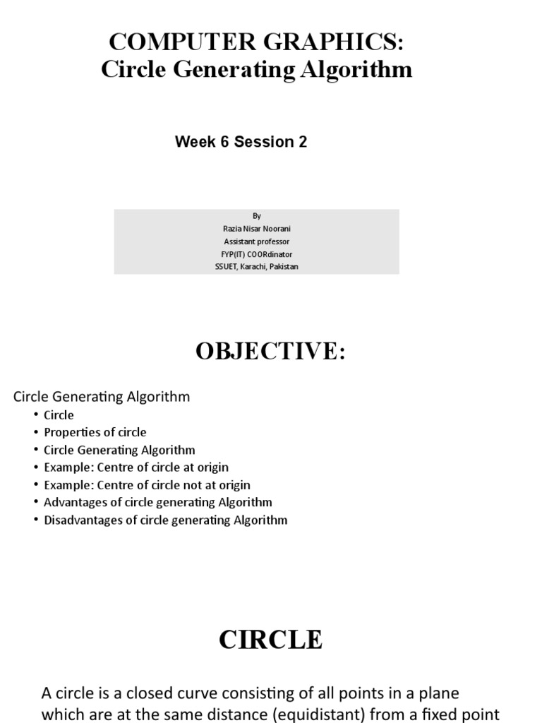 Computer Graphics: Circle Generating Algorithm: Week 6 Session 2 | PDF ...