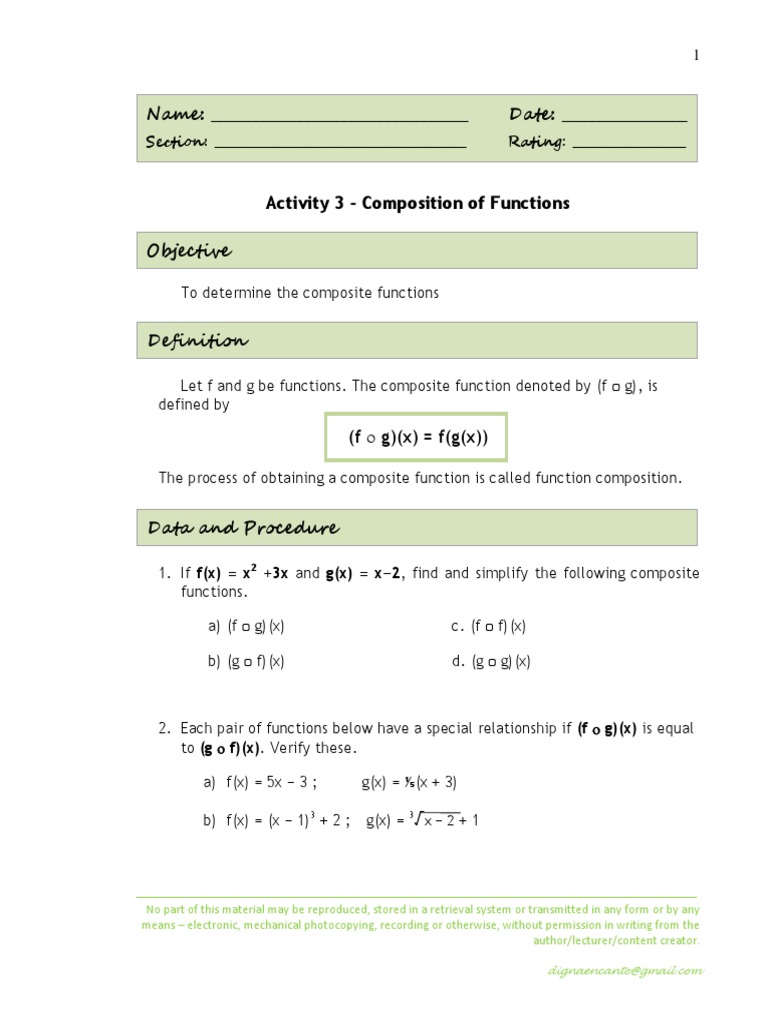 Composite Functions Activity Worksheet | PDF | Function (Mathematics ...