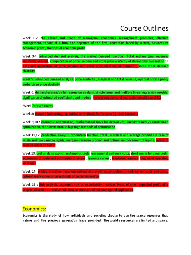 Managerial Economics Course Outline | PDF | Regression Analysis | Economics