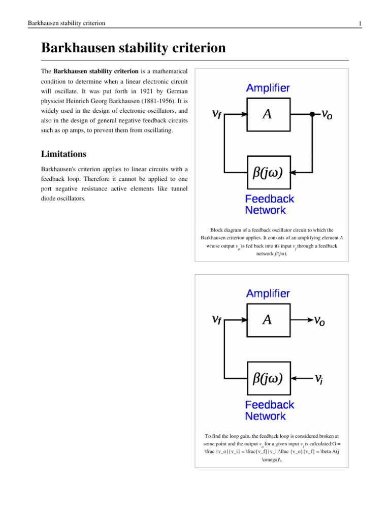 Barkhausen Stability Criterion Feedback Analog Circuits
