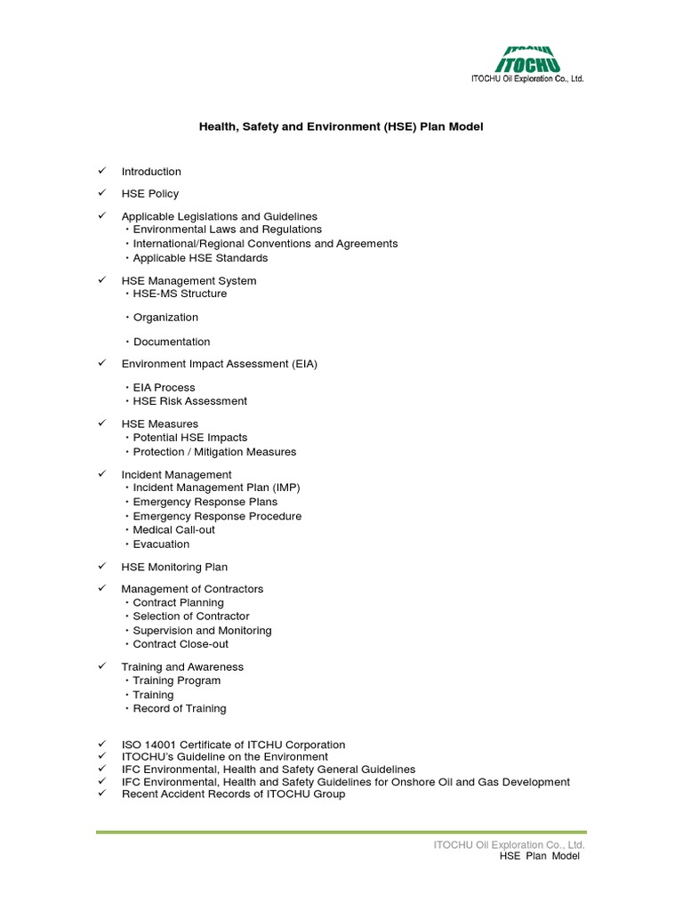 ITOCHU HSE Plan Model Overview | PDF | Business | Self-Improvement