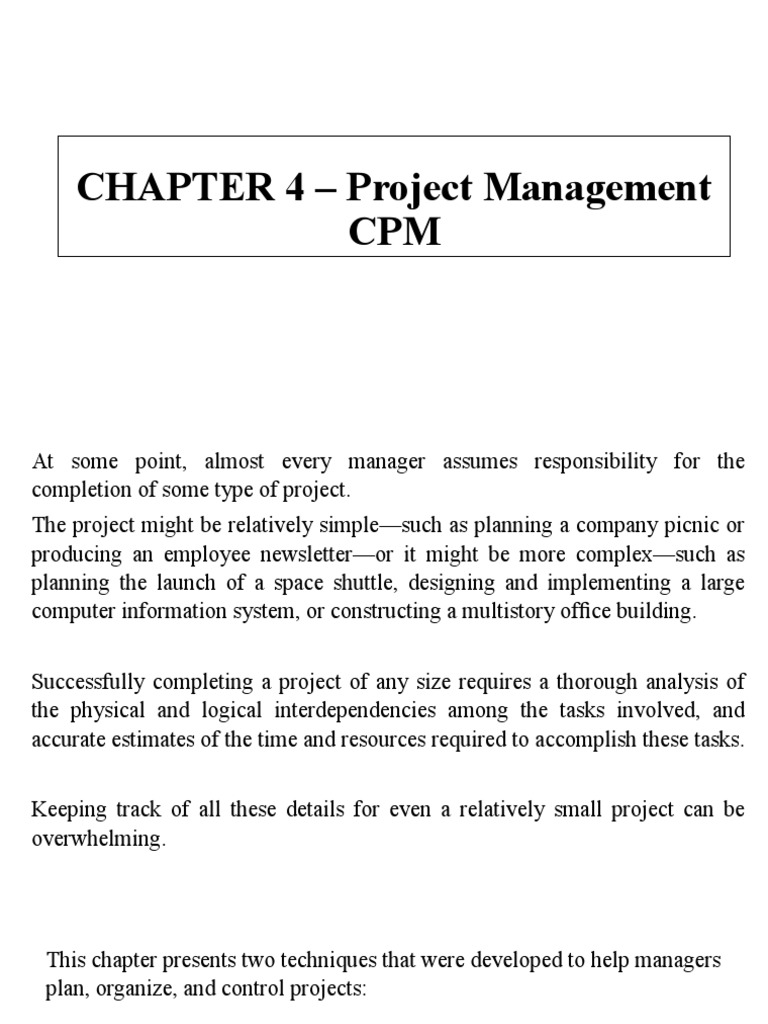 CHAPTER 4 - Project Management CPM | PDF | Systems Science | Cognitive ...