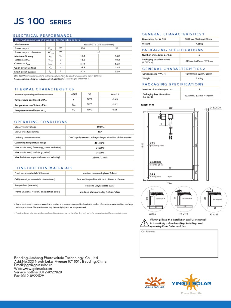 100W Solar Panel Specifications | PDF | Solar Panel | Renewable Energy
