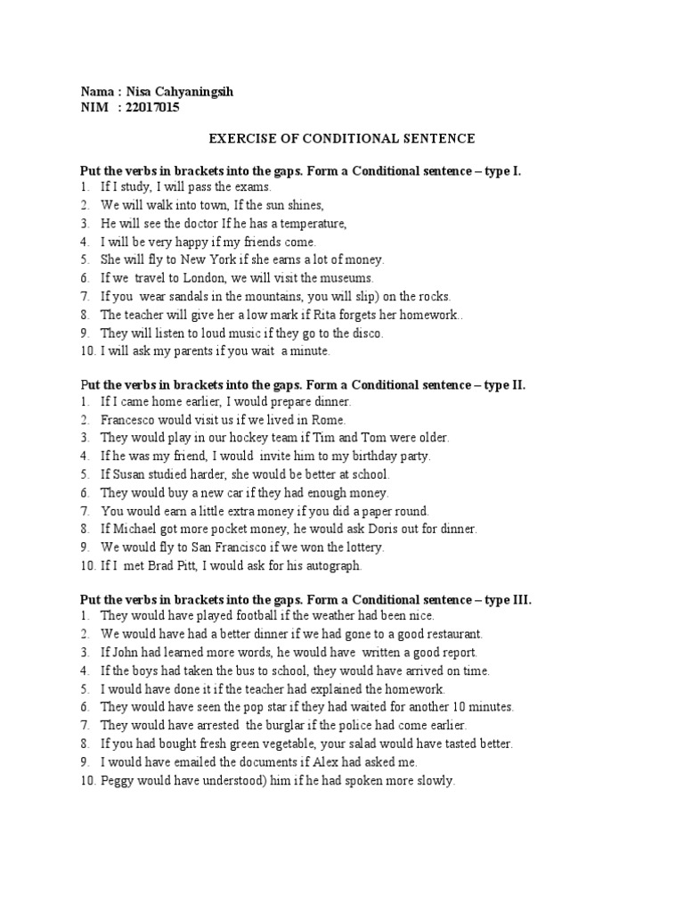 Conditional Sentences Exercise | PDF | Language Arts & Discipline