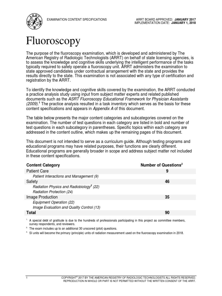 Fluoroscopy Content Category Number of Questions 9 46 PDF